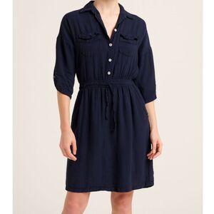 Francesca Bettini Navy Blue Linen Midi Shirt Dress Size Small Made in Italy